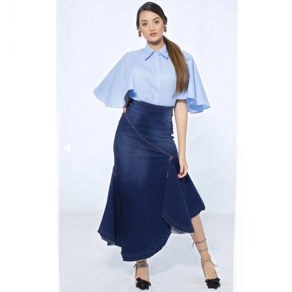 NWT Gato Recato Valentina Denim Asymetric Skirt Size Medium
